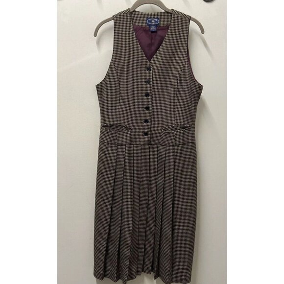 VTG Chelsea Campbell Womens Dress Jumper 8 Tan Houndstooth 100% Wool Academia - Picture 1 of 12